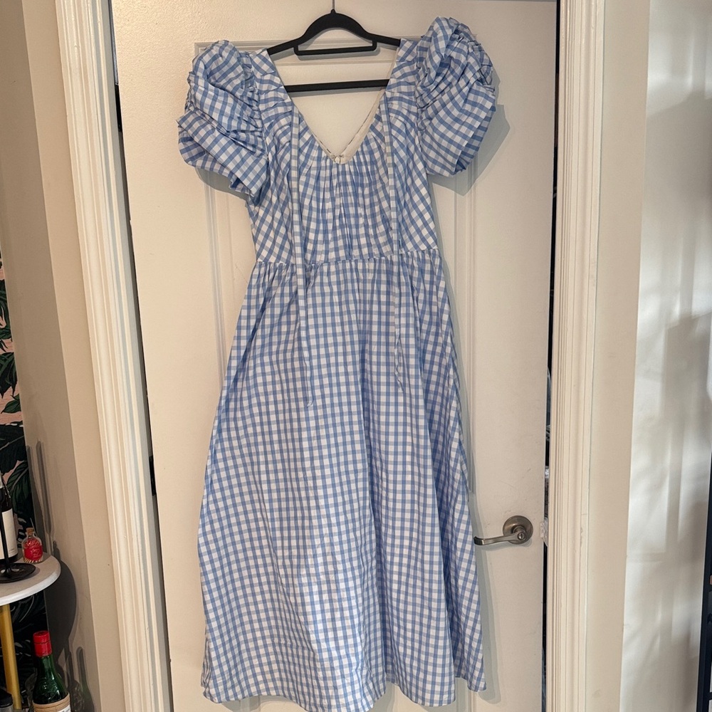 ANTONIO MELANI Blue and White Gingham Midi Dress